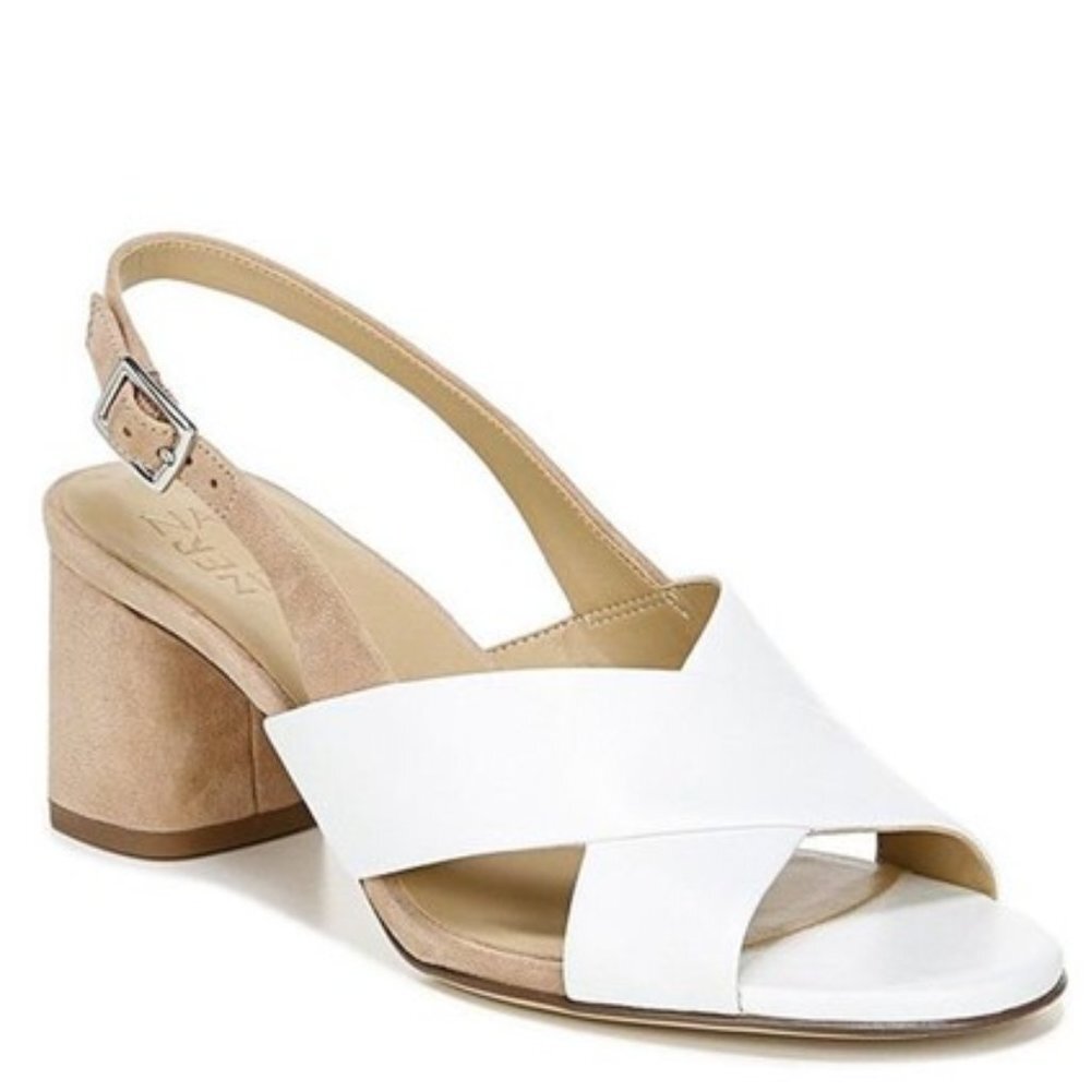 NWOT Naturalizer Joyce Leather Slingbacks 3" Block Heeled Sandal 7.5 M White Tan